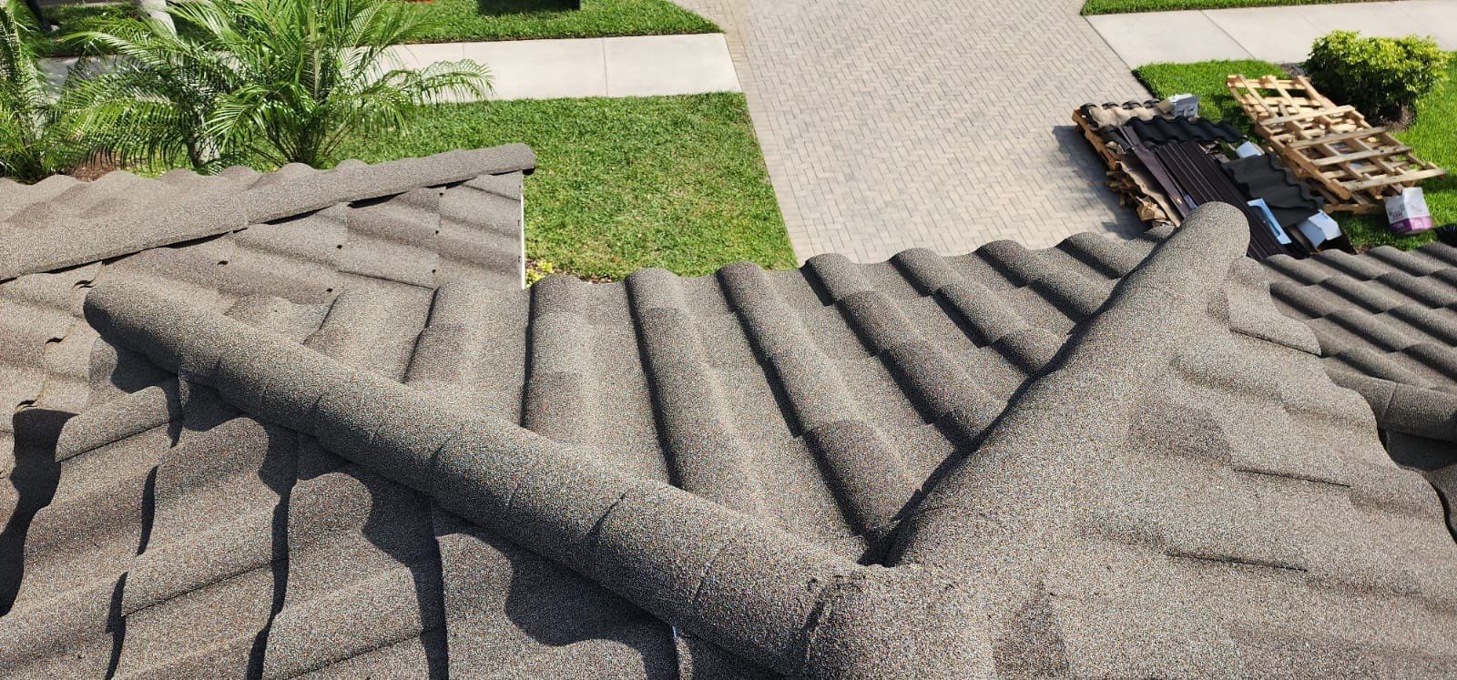 Flat roof repair work in progress showing professional construction process