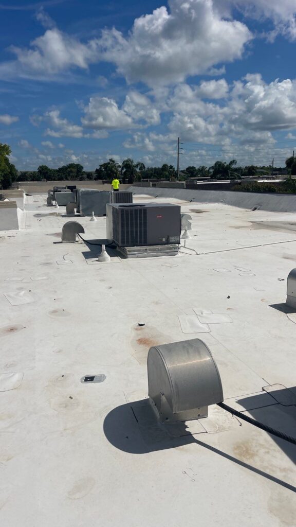 Multiple roof penetrations and vents on flat commercial roof