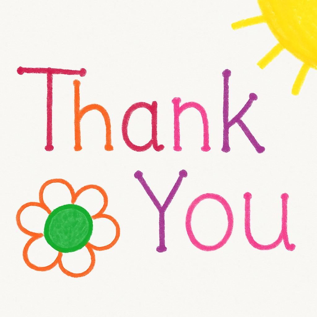 Colorful thank you card with sunshine and flowers expressing gratitude and appreciation